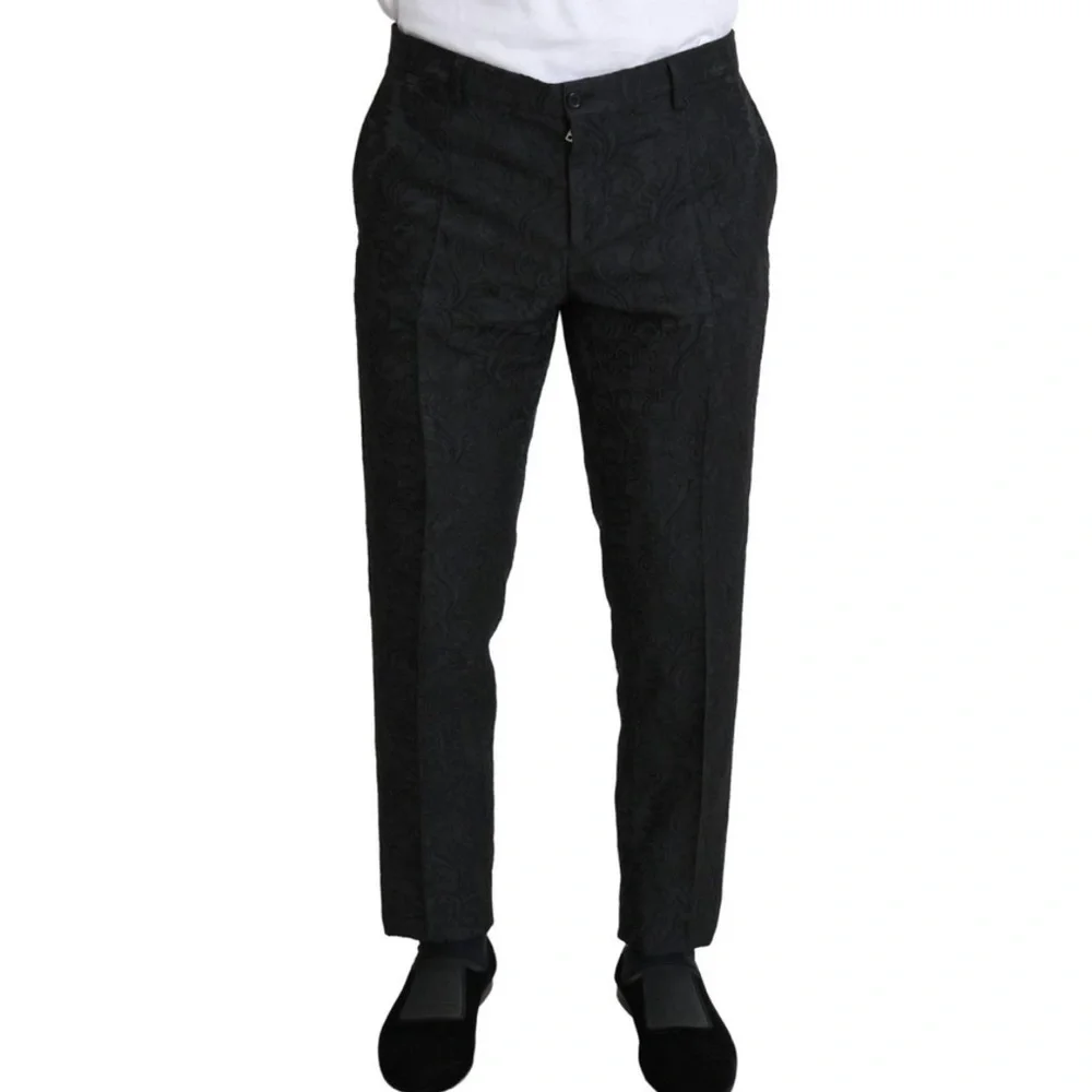 Dolce & Gabbana Black Floral Brocade Slim Dress Pants